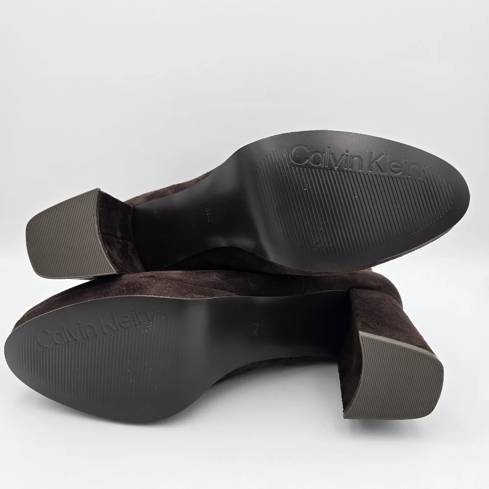 Calvin Klein Uda 2 Faux Suede Heeled Ankle Booties, Chocolate (Brown), Wmns 8.5M - Picture 11 of 16